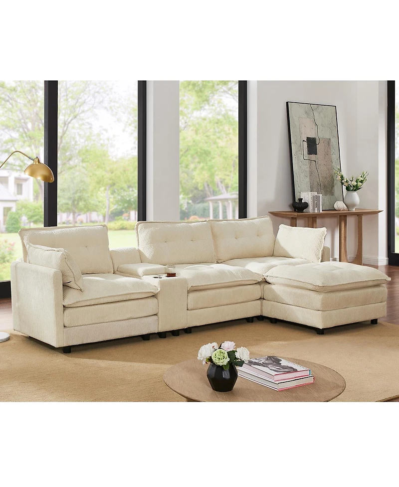 Streamdale Furniture 119" L-Shaped Corduroy Modular Sectional Sofa with Ottoman and Console