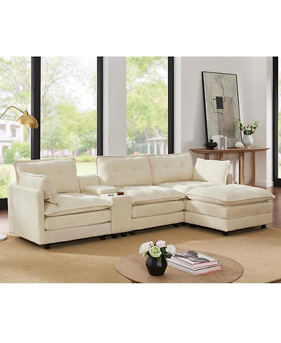 Streamdale Furniture 119" L-Shaped Corduroy Modular Sectional Sofa with Ottoman and Console