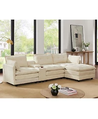 Streamdale Furniture 119" L-Shaped Corduroy Modular Sectional Sofa with Ottoman and Console