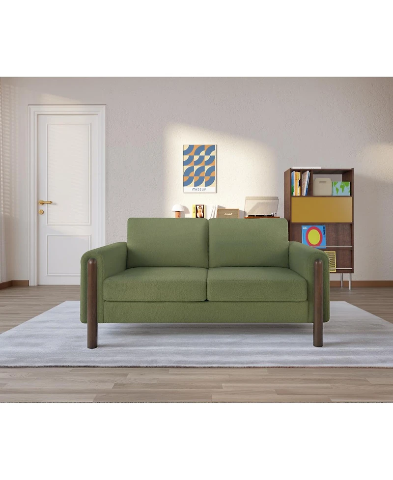 Streamdale Furniture Mid-Century Modern 2-Seater Teddy Fabric Loveseat with Walnut Legs
