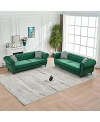 Streamdale Furniture Chesterfield 3+3 Seater Velvet Sofa with Roll Arms and Nailhead Trim