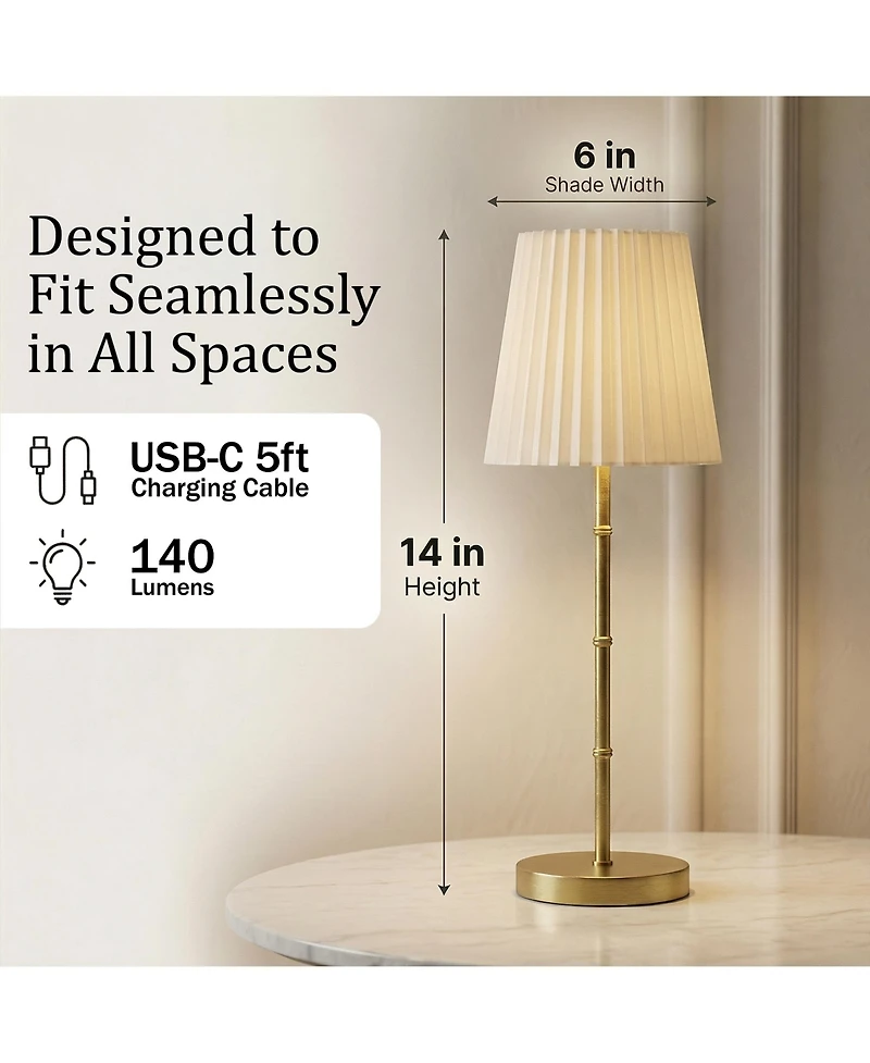 Bell + Howell Bamboo Stem Pleat Shade Rechargeable Touch Control Led Dimmable Cordless Table Lamp