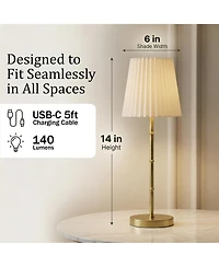 Bell + Howell Bamboo Stem Pleat Shade Rechargeable Touch Control Led Dimmable Cordless Table Lamp