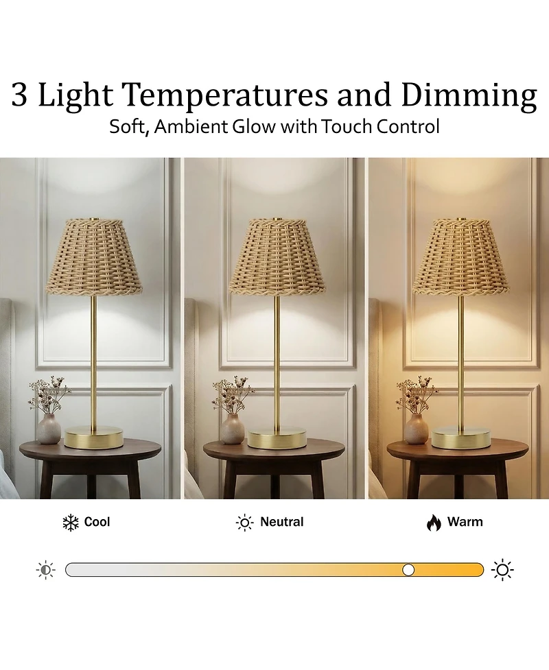 Bell + Howell Woven Shade Plain Stem Rechargeable Touch Control Led Dimmable Cordless Table Lamp