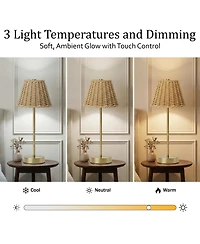 Bell + Howell Woven Shade Plain Stem Rechargeable Touch Control Led Dimmable Cordless Table Lamp