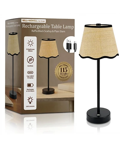 Bell + Howell Raffia Scallop Shade Plain Stem Rechargeable Touch Control Led Dimmable Cordless Table Lamp