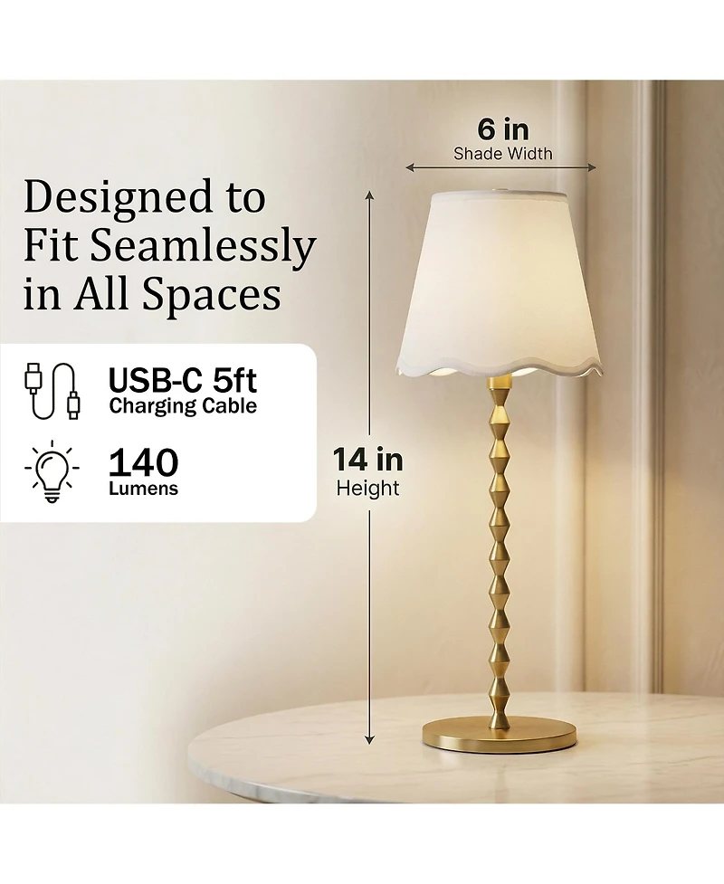 Bell + Howell Stem Scallop Shade Rechargeable Touch Control Led Dimmable Cordless Table Lamp