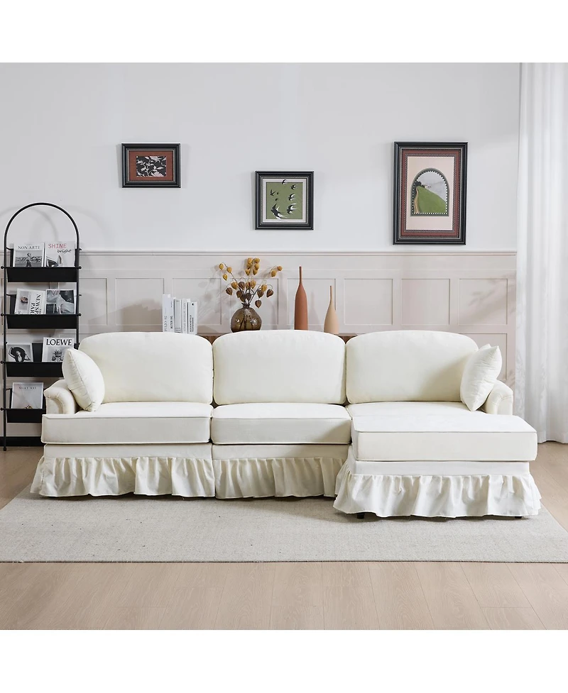 Streamdale Furniture 103'' Modern Ruffled Pleated Skirt L-Shaped Chenille Cloud Sofa with Ottoman