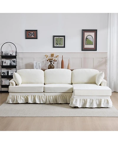 Streamdale Furniture 103'' Modern Ruffled Pleated Skirt L-Shaped Chenille Cloud Sofa with Ottoman