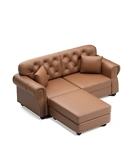 Streamdale Furniture 63" Faux Leather Chesterfield Sofa with Nailhead Trim and 2 Pillows