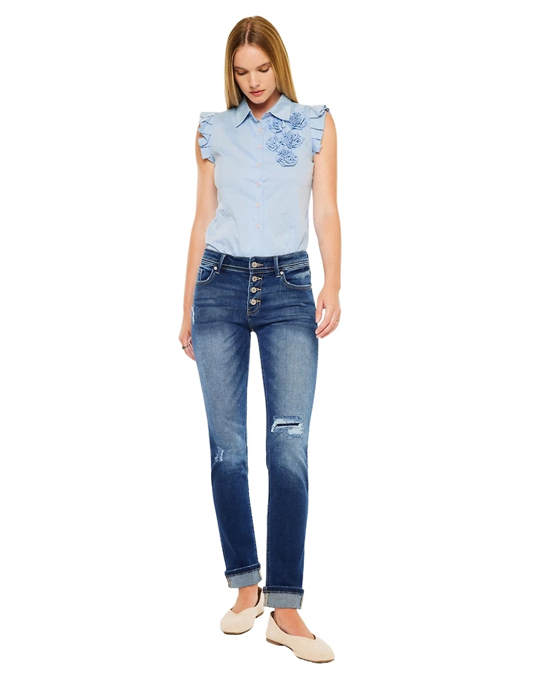 KanCan Women's Eternity Mid Rise Skinny Straight Jeans