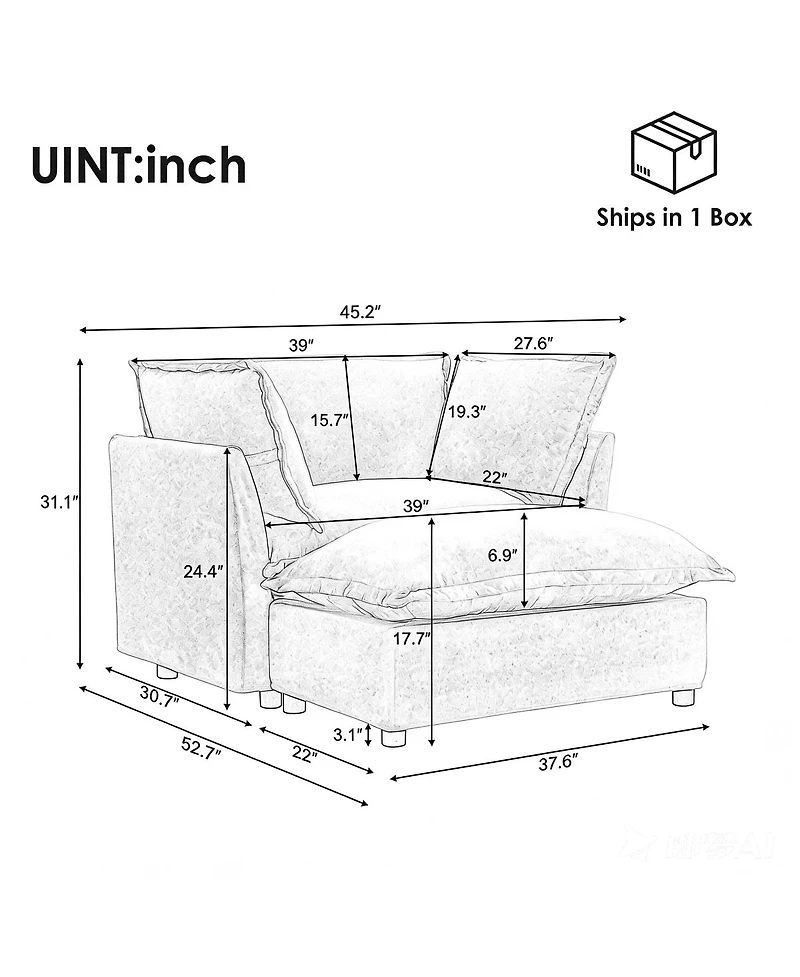 Streamdale Furniture Modern Armchair Sofa with Movable Ottoman and Soft Pillows