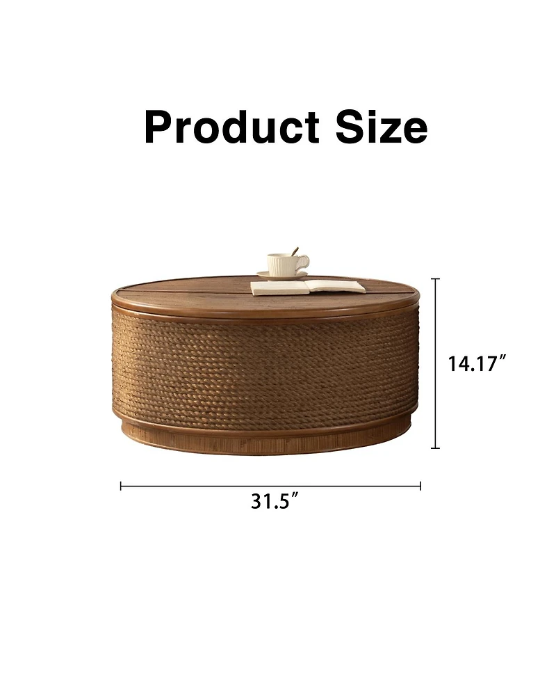 Streamdale Furniture Round Rattan Coffee Table with Lift-Off Lid Storage