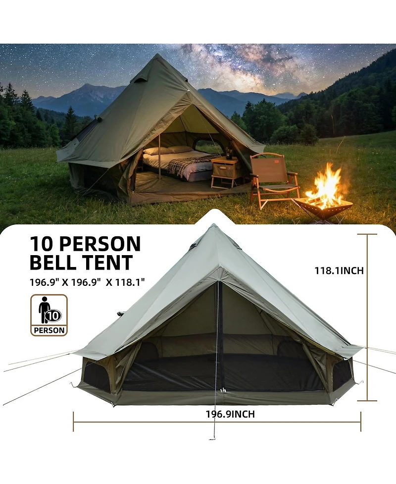 Streamdale Furniture 16.4Feet 4-Season Waterproof Bell Tent with Stove Jack for 10 People