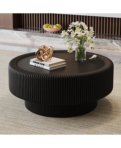 Streamdale Furniture 31.5" Fluted Round Leather and Glass Storage Coffee Table