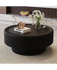 Streamdale Furniture 31.5" Fluted Round Leather and Glass Storage Coffee Table