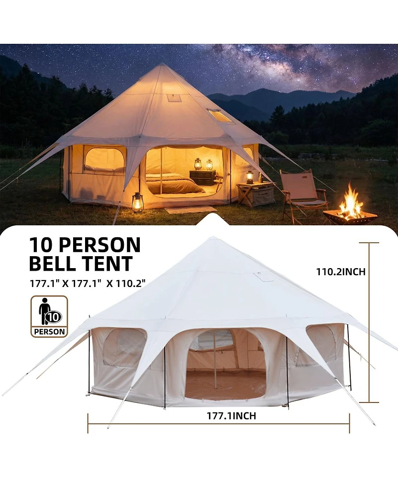 Streamdale Furniture 14.8feet x 9.2feet Spacious 600D Oxford All-Season Bell Tent with Roll-Up Walls