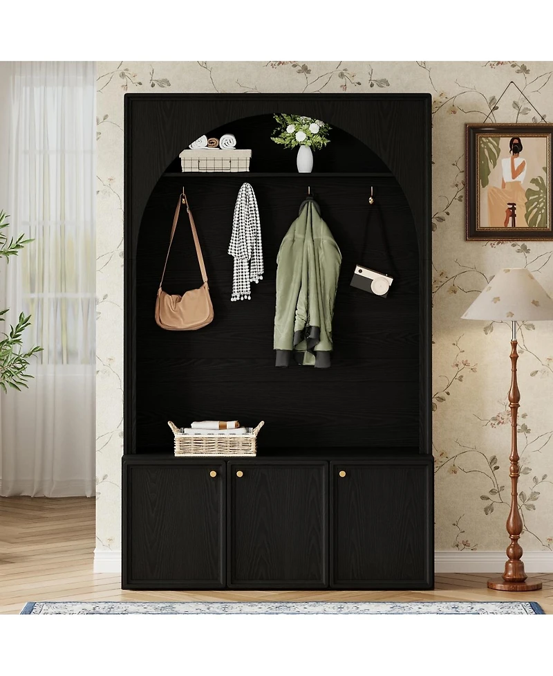 Streamdale Furniture Farmhouse Arched Hall Tree with Storage Bench and 4 Hooks