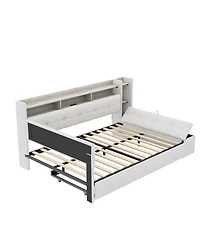 Streamdale Furniture Upholstered Daybed with Trundle, Storage, Usb, and Led Lights