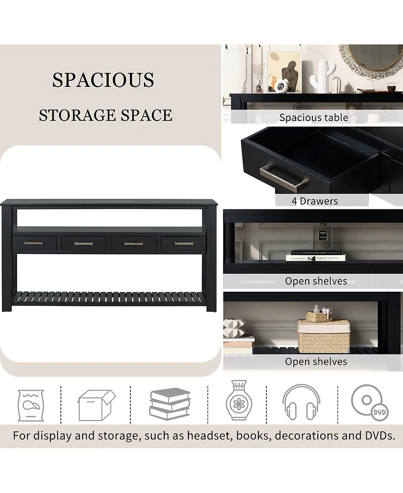 Streamdale Furniture 61.5'' Large 4-Drawer Console Table with 3-Tier Open Shelves