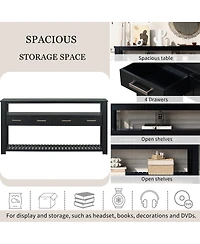 Streamdale Furniture 61.5'' Large 4-Drawer Console Table with 3-Tier Open Shelves