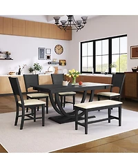 Streamdale Furniture 6 Piece Wood Half Round Dining Table Set with Bench and 4 Chairs