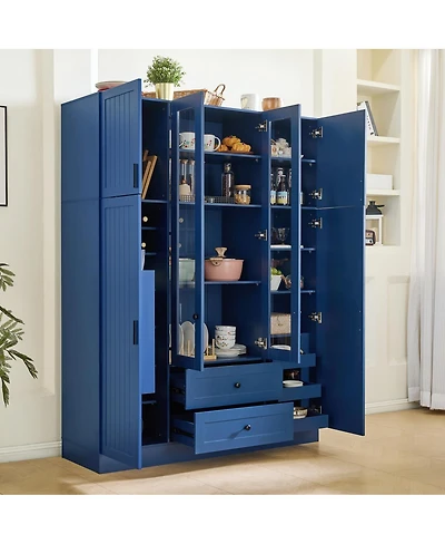 Streamdale Furniture Modern 6-Door Kitchen Pantry Cabinet with Drawers and Wine Rack