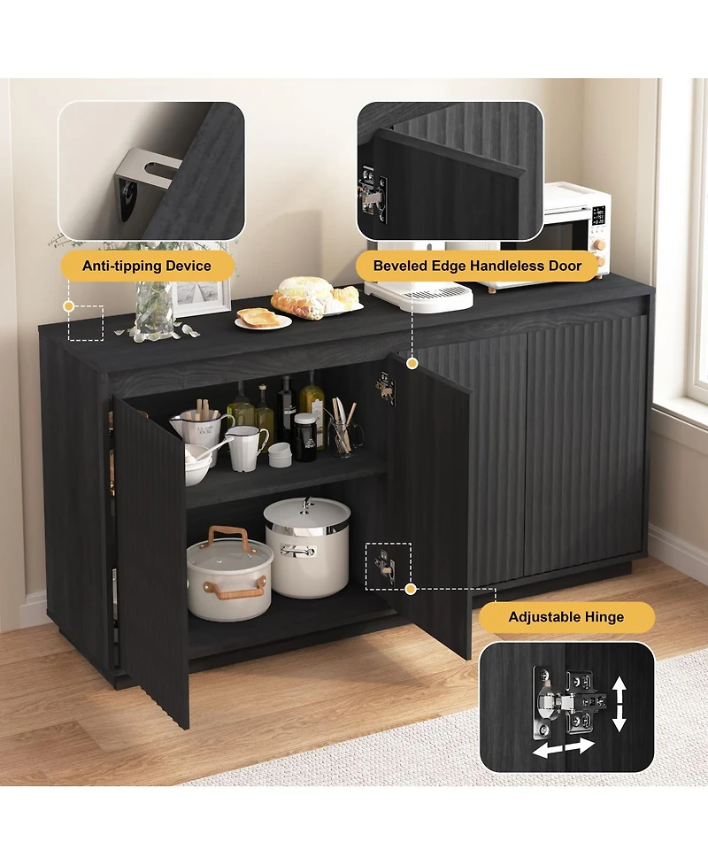 Streamdale Furniture 4-Door Wood Sideboard Buffet Cabinet with Power Outlet and Wavy Texture