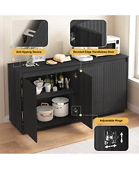 Streamdale Furniture 4-Door Wood Sideboard Buffet Cabinet with Power Outlet and Wavy Texture