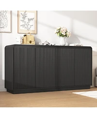 Streamdale Furniture 4-Door Fluted Tv Stand with Power Outlet and Storage Cabinet