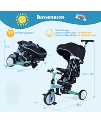 Slickblue Toddler Tricycle 8-in-1 with Push Handle and Canopy