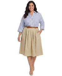 London Times Plus Notch Neck Flutter-Sleeve Midi Dress