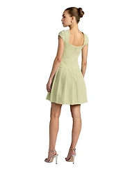Mac Duggal Women's Boucle Cap Sleeve Pleated Skirt Mini Dress