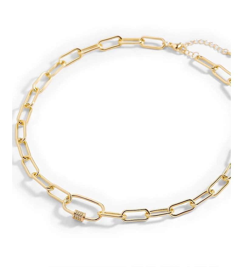 Mint & Lily Link Chain Necklace with Pave Carabiner Clasp
