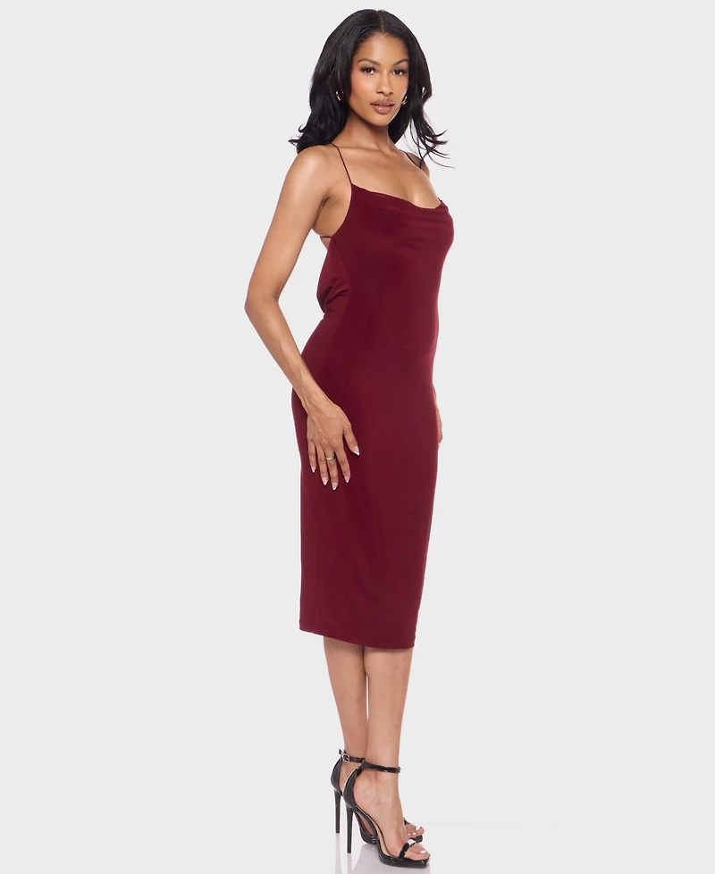 B Darlin Juniors Cowl Neck Ity Midi Dress with Bungee Cord Straps