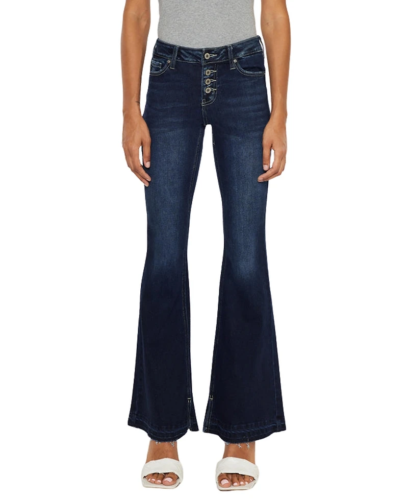 KanCan Women's Lurice Mid Rise Flare Jeans