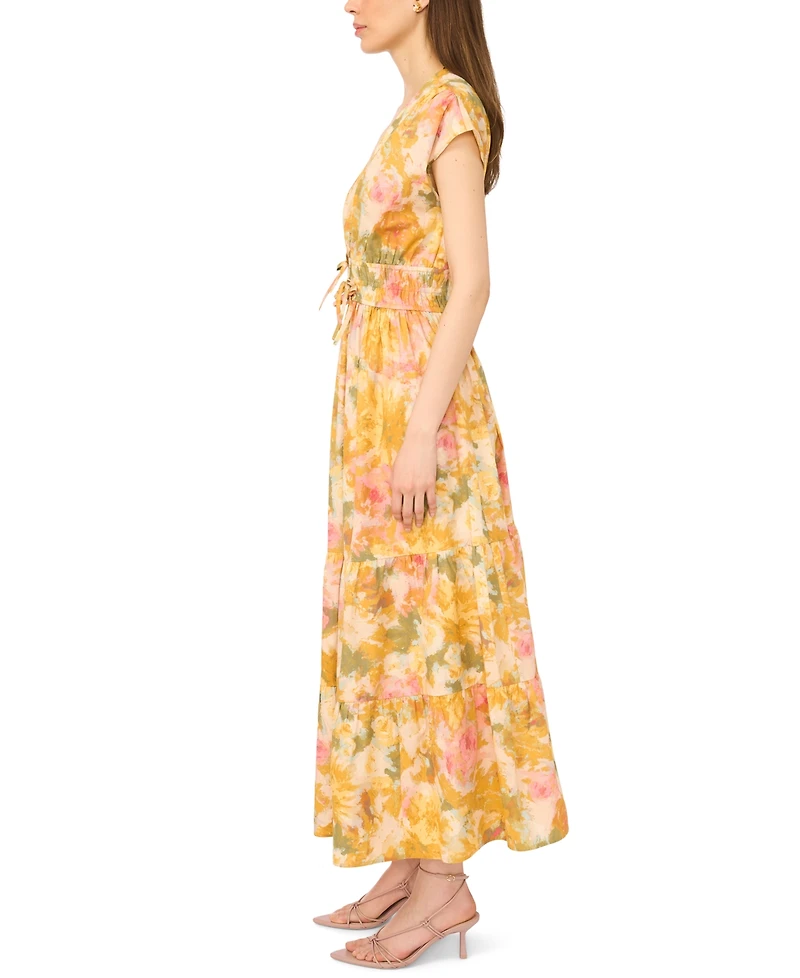 CeCe Women's V-Neck Tie-Waist Maxi Dress