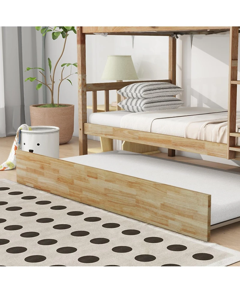 Streamdale Furniture Rubber Wood Bunk Bed with Trundle, Convertible to 2 Beds