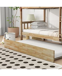 Streamdale Furniture Rubber Wood Bunk Bed with Trundle, Convertible to 2 Beds
