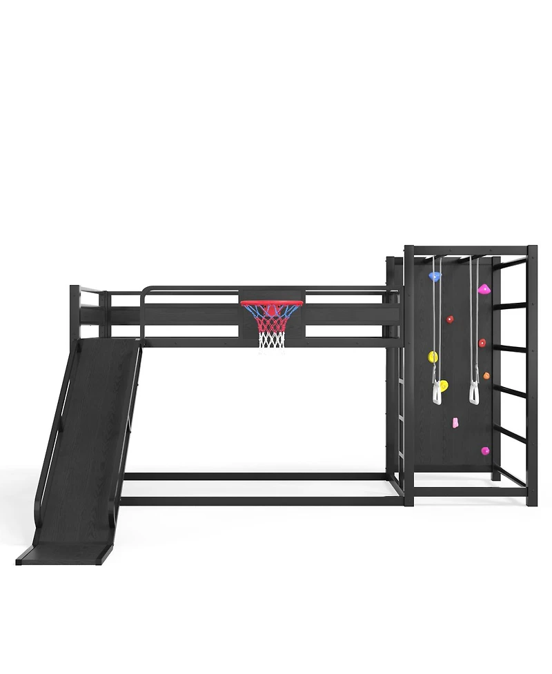 Streamdale Furniture Metal Loft Bed with Slide, Climbing Wall, and Sports Features