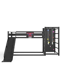Streamdale Furniture Metal Loft Bed with Slide, Climbing Wall, and Sports Features