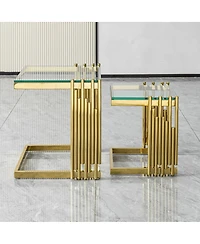 Streamdale Furniture 2-Piece Gold Tempered Glass Coffee Table Set with Stainless Steel Frame