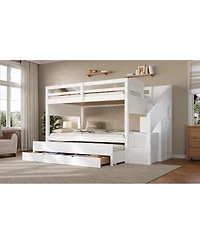 Streamdale Furniture Bed with Trundle, Storage Drawers, Staircase, and Wardrobe