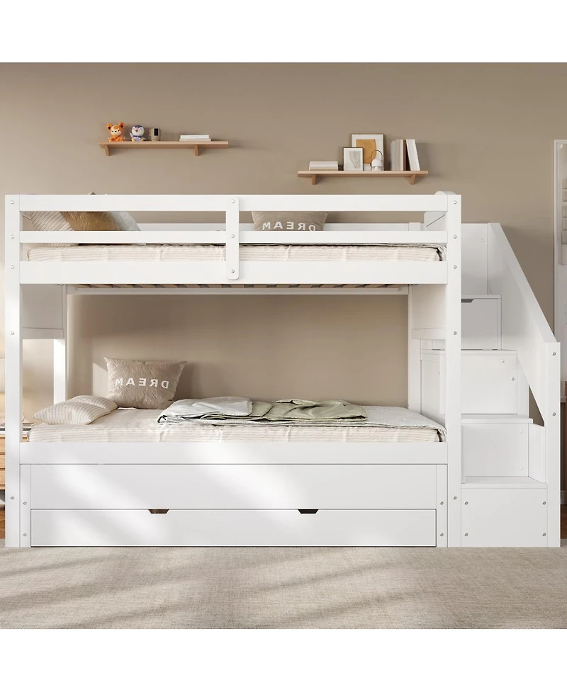 Streamdale Furniture Bed with Trundle, Storage Drawers, Staircase, and Wardrobe