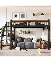 Streamdale Furniture Metal Loft Bed with Storage Stairs and Bookshelf