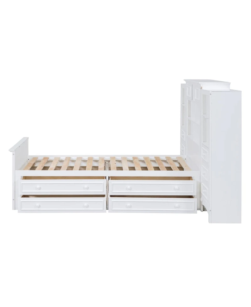 Streamdale Furniture Wood Platform Bed with Vertical Cabinet and 8 Drawers