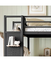 Streamdale Furniture Metal Loft Bed with Wardrobe, Storage Shelves, and Pegboard