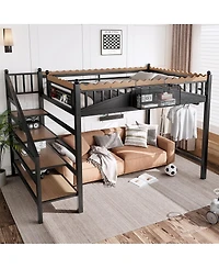 Streamdale Furniture Metal Loft Bed with Storage Stairs and Shelves