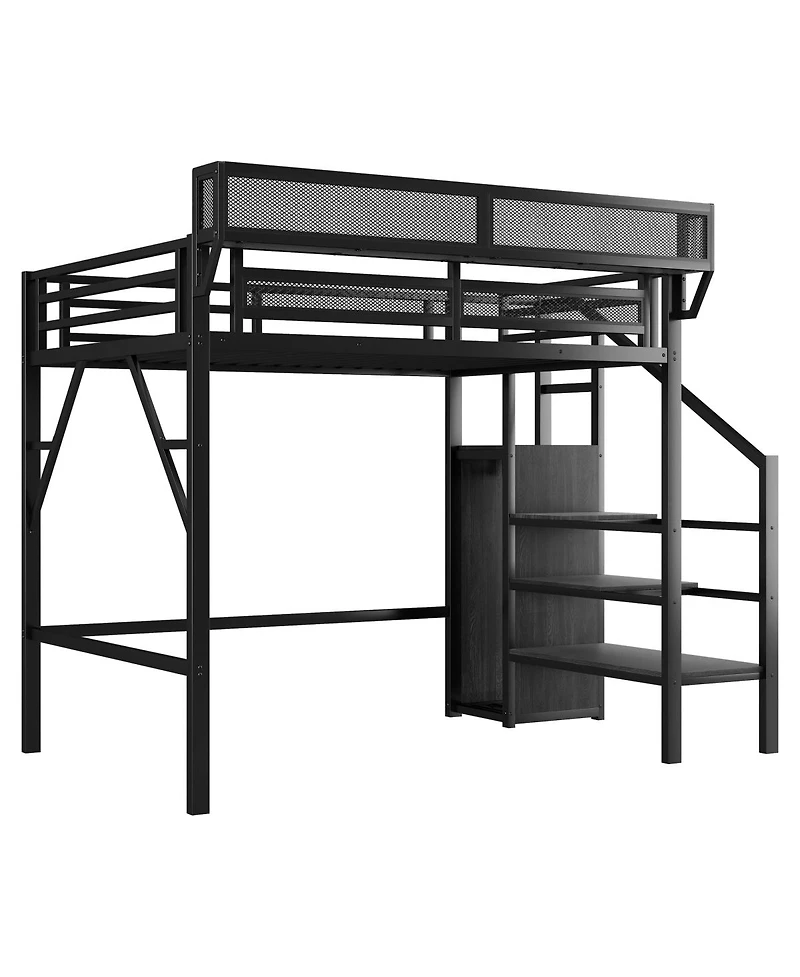 Streamdale Furniture Loft Bed with Stairs, Storage Shelves, and Wardrobe