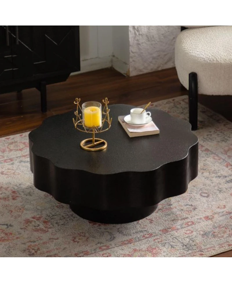 Streamdale Furniture Scalloped Black Coffee Table: Unique Wave-Edge Elegant Focal Piece